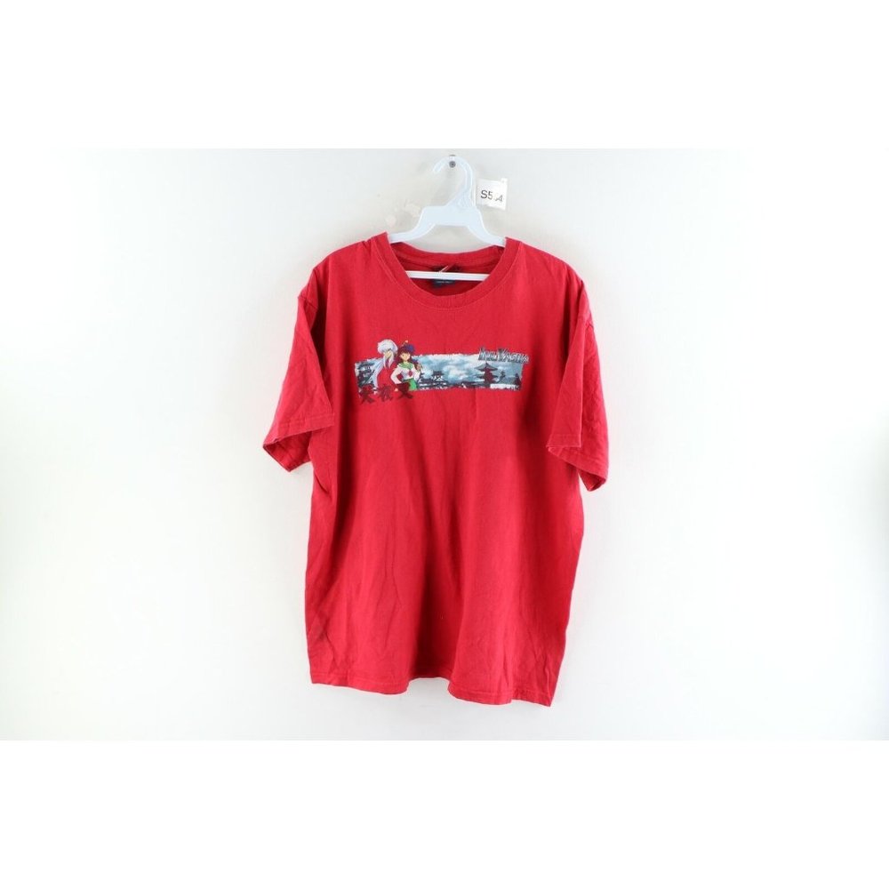 Vintage 2003 InuYasha Mens Large Spell Out Box Logo Manga Anime T-Shirt Red